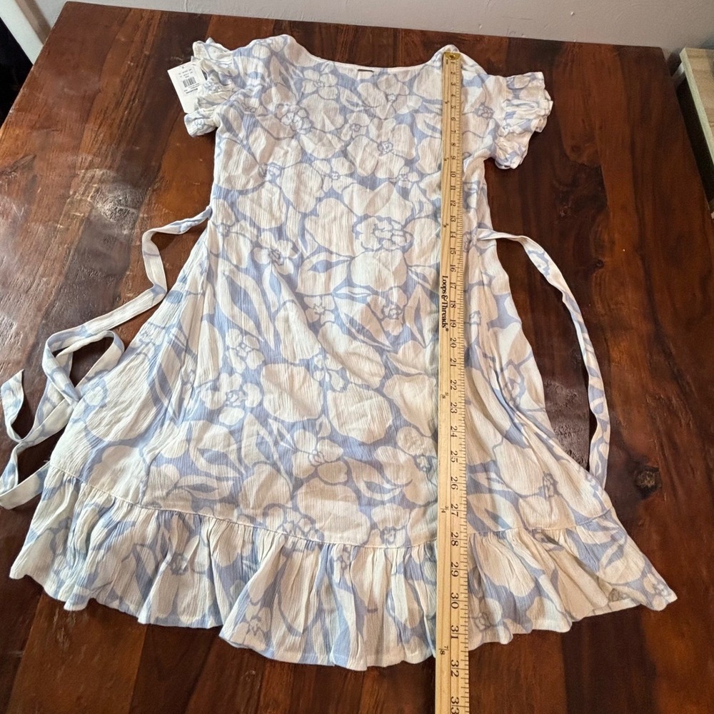 Billabong Wrap and Roll Floral Mini Dress Blue White Ruffle XS ABJWD00247 - Picture 7 of 12